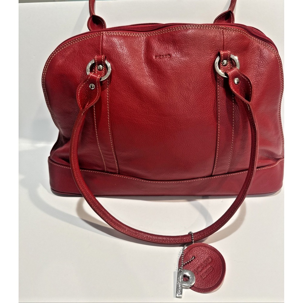 PICARD Leather Large Satchel Bag 2 handles wide zipper opening pockets